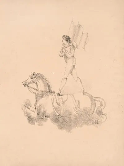 Adolphe Franconi Standing On The Back Of A Horse Facing Left Legs Spread