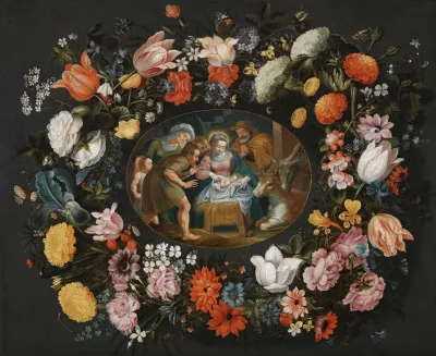 Adoration Of The Shepherds Surrounded By A Garland Of Flowers