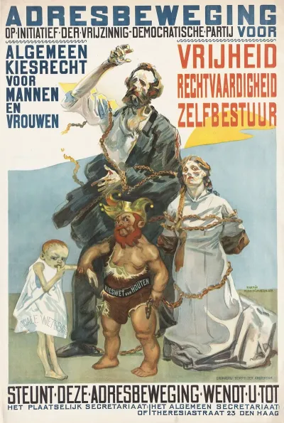 Adresbeweging Op Initiatief Der Vrijzinnig Democratische Partij Algemeen Kiesrecht Voor Mannen En Vrouwen