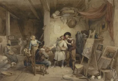 Adriaen Brouwer With His Pupil J Van Craesbeek
