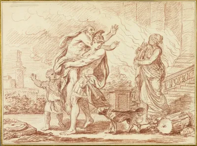 Aeneas Fleeing With Anchises From The Ruins Of Troy