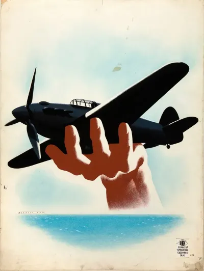 Aeroplane In Hand With Wrist Emerging From Sea Horizon