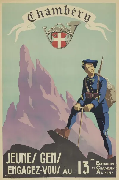 Affiche De Recrutement De Larmee De Vichy 13e Bataillon De Chasseurs Alpins De Chambery