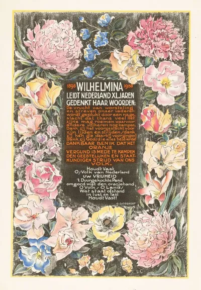 Affiche Ter Gelegenheid Van Het Veertigjarig Regeringsjubileum Van Koningin Wilhelmina Der Nederlanden