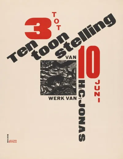 Affiche Voor Een Tentoonstelling Van Werk H C Jonas 3 Tot 10 Juni Met Prent Van Walvis En Schipbreukeling