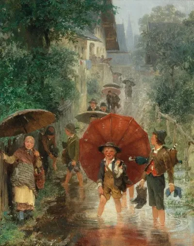 After School Children In The Rain