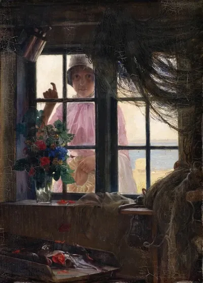 After The Bath A Young Girl Knocking At The Fishermans Window
