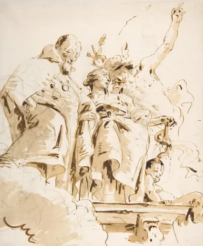 Aged Dignitary Attended By Mercury And Prudence