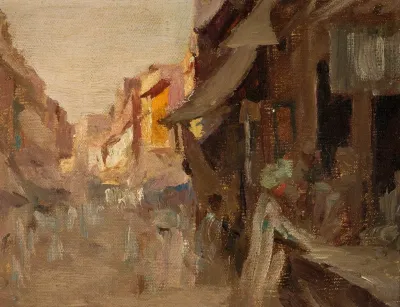 Agra Street Market In The Evening From The Journey To India