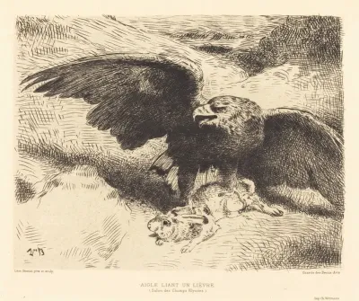 Aigle Liant Un Lievre An Eagle Pouncing On A Hare