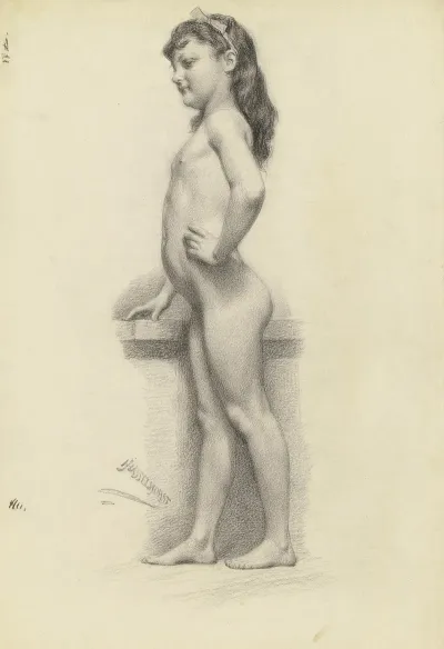Akt Nach Einem Kleinen Madchen In Ganzer Figur Nach Links