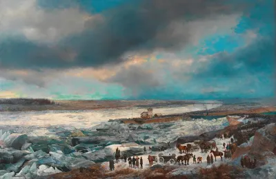 Alexander Bensa Artist Der Donaueisstos Im Janner 1880 Mit Dem Sperrschiff