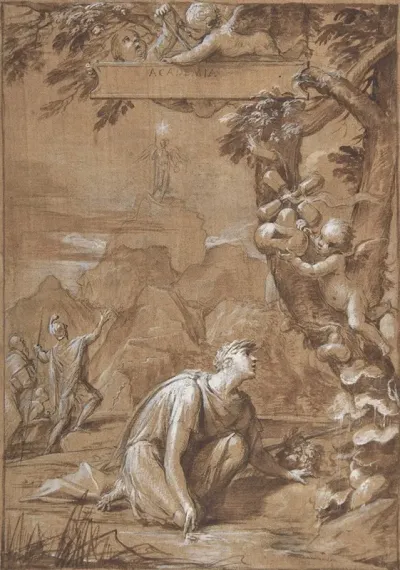 Allegorical Composition With A Young Man Kneeling Before A Tree