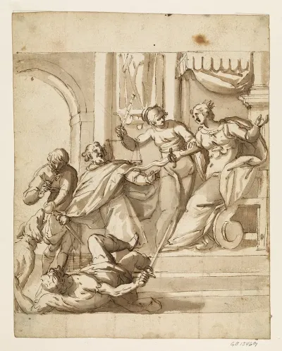 Allegorical Composition With Justice Restraining An Enthroned Queen