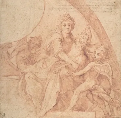 Allegorical Figure Of Purity With A Unicorn And Two Putti