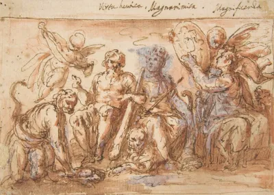 Allegorical Figures Force Hercules Strangling The Hydra Plenty And Fame
