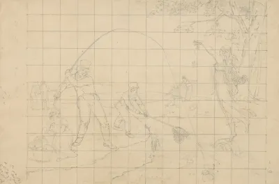Allegorical Scene In Which Goddesses Offer Packets To Fisherman Who Eagerly Use Their Lines And Nets To Catch Them