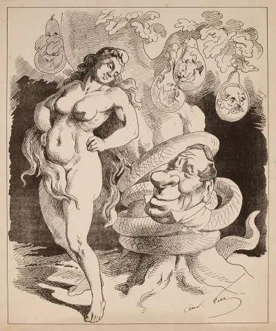 Allegorie De La Republique Tentee Par Un Homme Serpent Pour Manger Une Des Quatre Poires De Larbre
