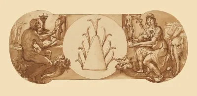 Allegories Of Study And Intelligence Flanking The Zuccaro Emblem
