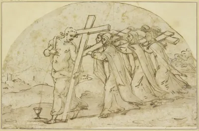 Allegorische Darstellung Des Kreuztragenden Christus Gefolgt Von Kreuztragenden Nonnen