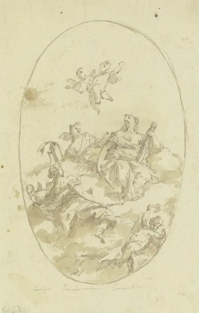 Allegorische Figurengruppe Auf Wolken Concordia Temperanza Und Tranquilita