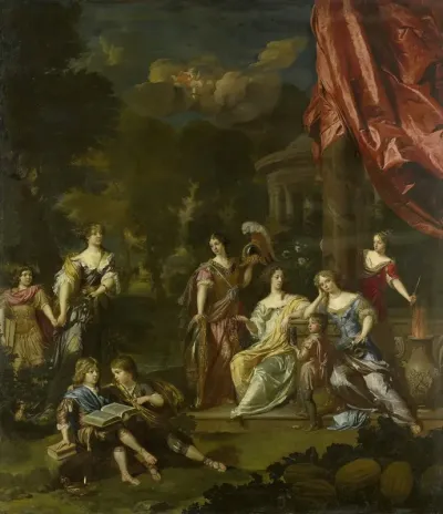 Allegorizing Group Portrait Of The Children Of Diederic Pietersz Van Leyden Van Leeuwen Burgomaster Of Leiden And Alida Paets