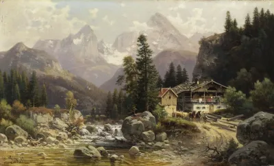 Alpenlandschaft Mit Muhlengebaude