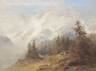 Alpenlandschaft Vor Schneebedecktem Massiv