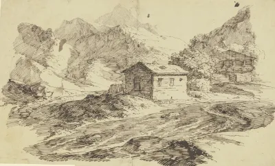 Alpental Mit Bach Und Zwei Almhutten