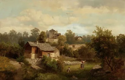 Alpine Landscape With Peasants