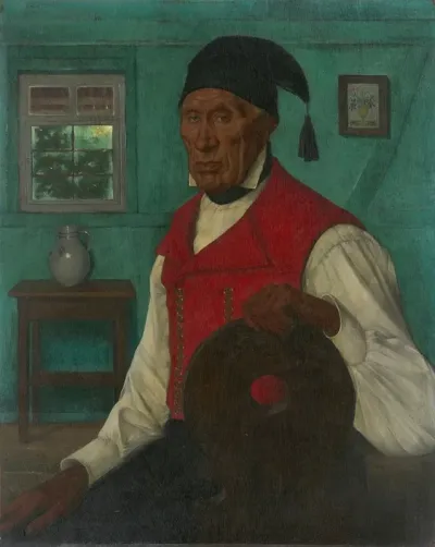 Alsatian Farmer Wearing A Red Waistcoat
