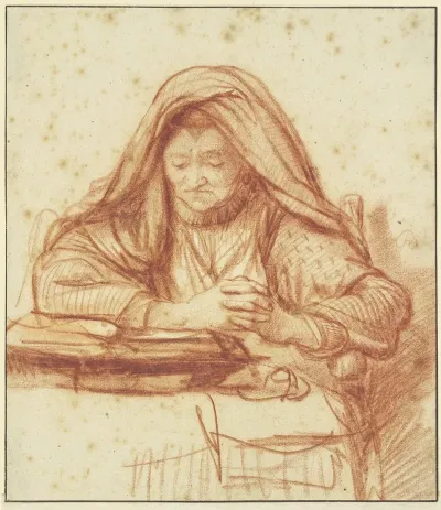 Alte Frau Lesend Im Gebet