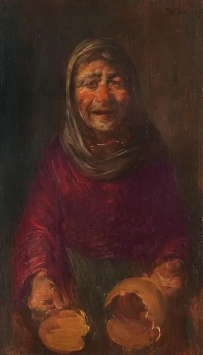 Alte Frau Mit Zerbrochenem Krug