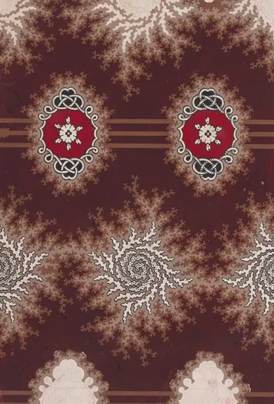 Alternating Horizontal Garlands Of Branches With Abstract Swirls And Rosettes Flanked By Stylized Leaves And Framed By An Interlaced Ornamental Motif