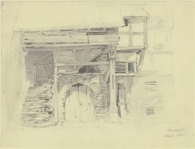 Altes Haus Kellertor Unter Einer Treppe Die In Einen Holzbau Mit Einer Saule Fuhrt