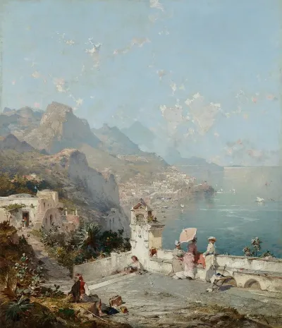 Amalfi The Gulf Of Sorrento Figures On A Veranda