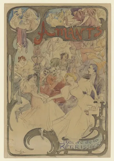 Amants Maquette Daffiche Hommes Et Femme Entourant Des Musiciens
