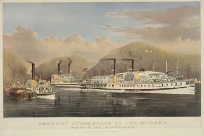 American Steamboats On The Hudson Passing The Highlands