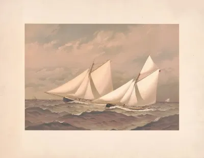 American Yachts Extra Plate For The Americas Cup 1885 Near The Finish Purtian Genesta