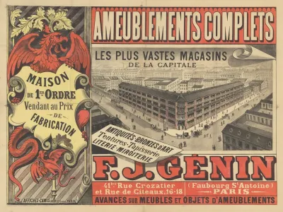 Ameublements Complets Antiquites Bronzes Dart Tentures Tapisserie Literie Miroiterie F J Genin