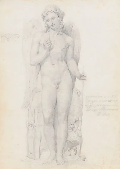 Amor Checking An Arrow Tracing Of A Sculpture From 1823