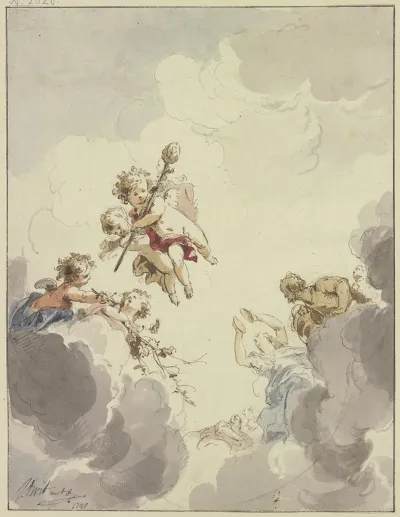Amoretten Mit Einem Thyrsusstab Und Bacchanten In Wolken 2