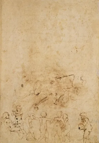 Amorous Putti At Play Head Of A Bird