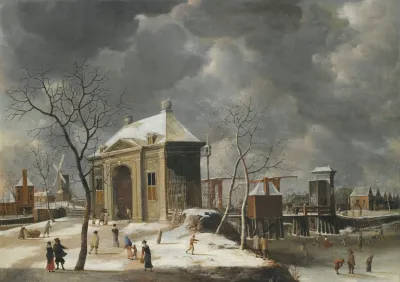 Amsterdam A View Of The Heiligewegspoort From The North West With Skaters On A Frozen Canal