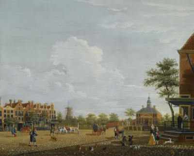 Amsterdam A View Of The Weesperplein With The Weesperpoort The Corn Mill Het Fortuyn On The Fortification Weesp In The Background