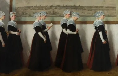 Amsterdamse Weesmeisjes In Een Gang Voor Een Stadsprofiel Van Amsterdam