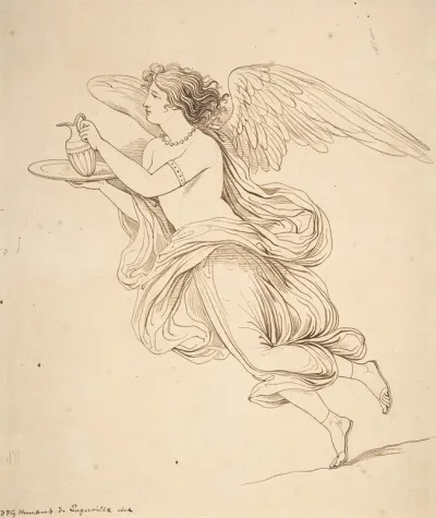 An Angel Holding A Carafe On A Plate
