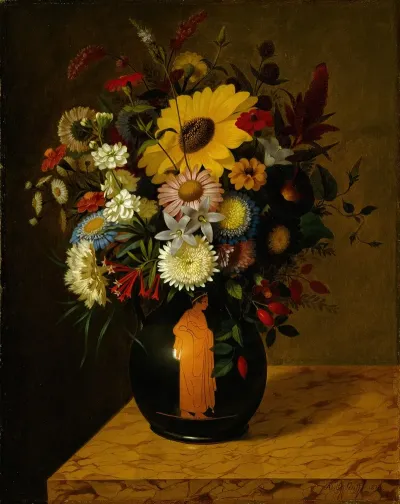 An Antique Terracotta Vase With Flowers