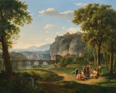An Arcadian Landscape With A Bridge