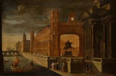 An Architectural Capriccio With Aeneass Arrival In Carthage In The Foreground